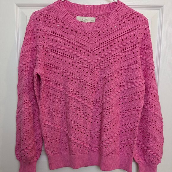LOFT Petites Women's Bobble Pointelle Sweater, Size SP, Pink, 100% Cotton - Picture 2 of 12